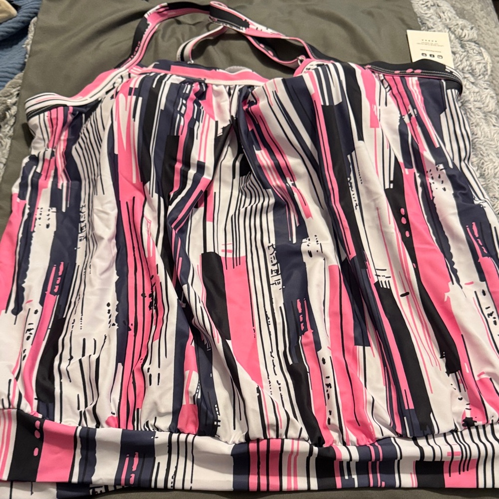 Pink and Navy Striped Bikini Top